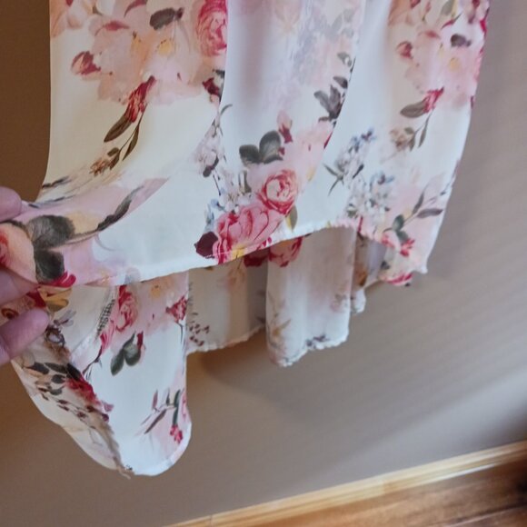 ROMANTIC High Low Peach Flowers Sleeveless Lined Dress Sz XS - Picture 3 of 6